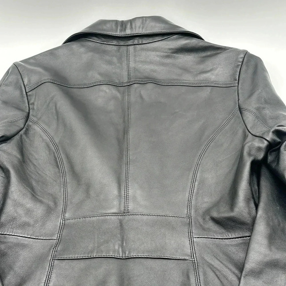 Vintage Wilsons Leather Womens Jacket Medium Black Moto Biker Motorcycle Button - Picture 7 of 8